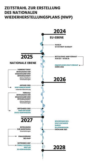 Zeitstrahl Erstellung des Nationalen Wiederherstellungsplans (NWP). Weitere Informationen siehe Bildunterschrift