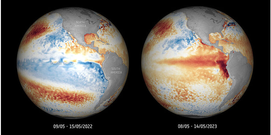 Abbildungen mit der Oberflächentemperatur der Erde.