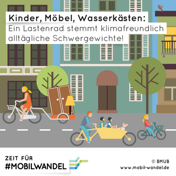 Kinder, Möbel, Wasserkästen: Ein Lastenrad stemmt klimafreundlich alltägliche Schwergewichte!. Weitere Informationen siehe Bildunterschrift