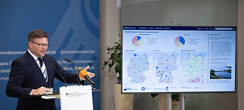 Pressekonferenz zum Niedrigwassersystem (NIWIS) mit Bundesumweltminister Carsten Schneider