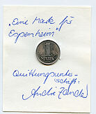 Eine Mark für Espenheim: Eine Mark auf einem Zettel geklebt mit Unterschrift