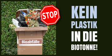 Kein Plastik in die Biotonne: Auf dem Bild eine volle Biotonne. Weitere Informationen siehe Bildunterschrift