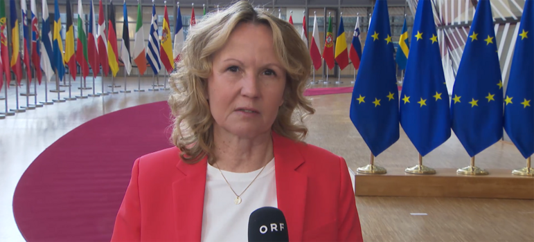 Steffi Lemke gibt in Brüssel ein Interview. 
