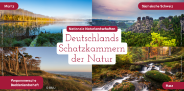 Nationale Naturlandschaften: Deutschlands Schatzkammern der Natur: Müritz, Sächsische Schweiz, Vorpommersche Boddenlandschaft und Harz. Weitere Informationen siehe Bildunterschrift