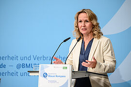Bundesumweltministerin Steffi Lemke hält eine Rede.