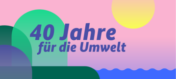 Bild mit geometrischen Formen, die Sonne, Land, Wald und Meer symbolisieren.