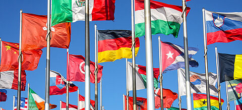 Viele Länderfahnen im Wind