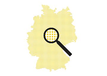 Infografik: Deutschlandkarte mit einer Lupe . Weitere Informationen siehe Bildunterschrift