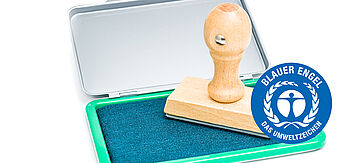 Stempelkissen und Logo vom Blauen Engel