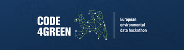 Illustration eines Netzwerkes mit dem Text "Code4Green: European environmental data hackathon"