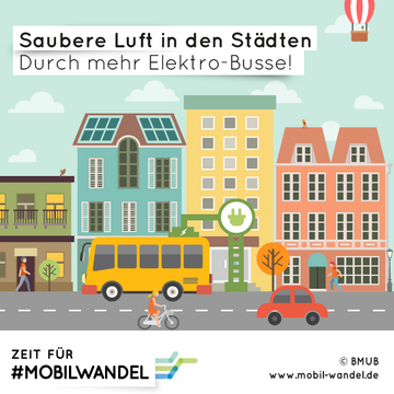 Saubere Luft in den Städten - Durch mehr Elektro-Busse!. Weitere Informationen siehe Bildunterschrift