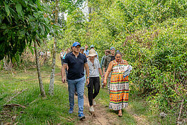 Gruppe von Personen läuft durch Natur.
