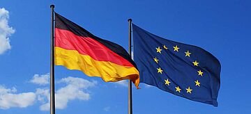 Deutschland und EU-Fahne vor blauem Himmel