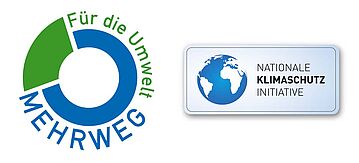Logos Mehrweg. Für die Umwelt und Nationale Klimaschutzinitiative