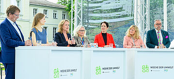 Podiumsdiskussion mit sieben Personen