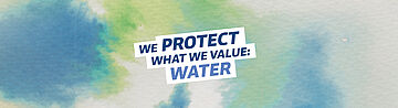 Farbverlauf im Batikstil grün und blau: We protect what we value: Water