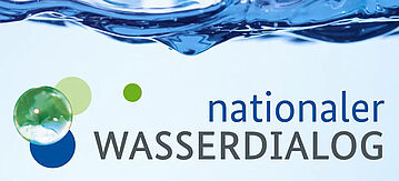 Logo vom Nationalen Wasserdialog mit Welle im Hintergrund