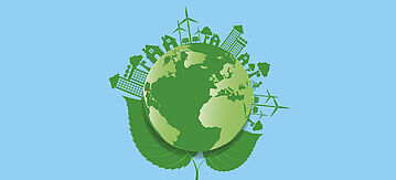Grüne Weltkugel als Symbol für Klimaschutz auf hellblauem Hintergrund