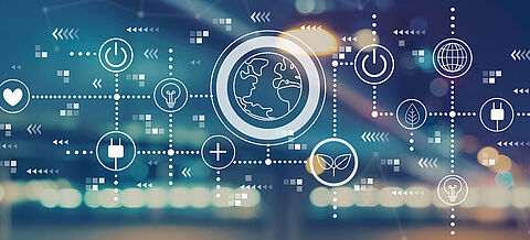 Erde mit verschwommener Stadt und abstrakte Lichter im Hintergrund