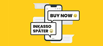Gelbes Banner: Buy now, Inkasso später