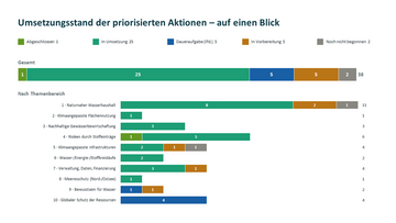 Balken-Infografik mit Umsetzungsstand der Maßnahmen in zehn Themenbereichen