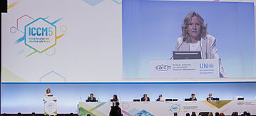 Steffi Lemke hält eine Rede bei der Weltchemikalienkonferenz.