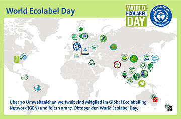 World Ecolabel Day Weltkarte - Blauer Engel