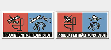Kennzeichnung Produkt enthält Kunststoff bei Monatshygiene und Feuchttüchern