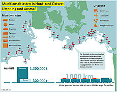 Infografik: Kartierung der Munitionslasten, der Munitionsarten, deren Ursprung und das Ausmaß
