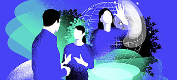 Illustration von drei Personen im Gespräch