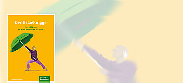 Broschüren-Cover: Ein Mann mit einem grünen Regenschirm (Illustration)