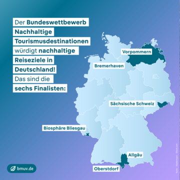 Bild von der Deutschlandkarte mit den Finalisten.. Weitere Informationen siehe Bildunterschrift
