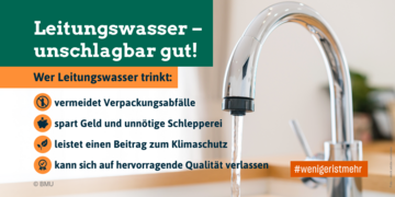 Unser Leitungswasser – unschlagbar gut! Wer Leitungswasser trinkt: - vermeidet Verpackungsabfälle - spart Geld und Transportwege - leistet einen Beitrag zum Klimaschutz - kann sich auf hervorragende Qualität verlassen. Weitere Informationen siehe Bildunterschrift