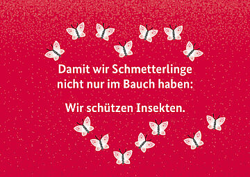 Ein Herz aus Schmetterlingen: Damit wir Schmetterlinge nicht nur im Bauch haben: Wir schützen Insekten. Weitere Informationen siehe Bildunterschrift